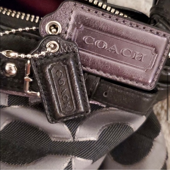 COACH NWOT 18608 GUNMETAL BLACK MADISON SIGNATURE LUREX OP ART SOPHIA MS… - Picture 5 of 11